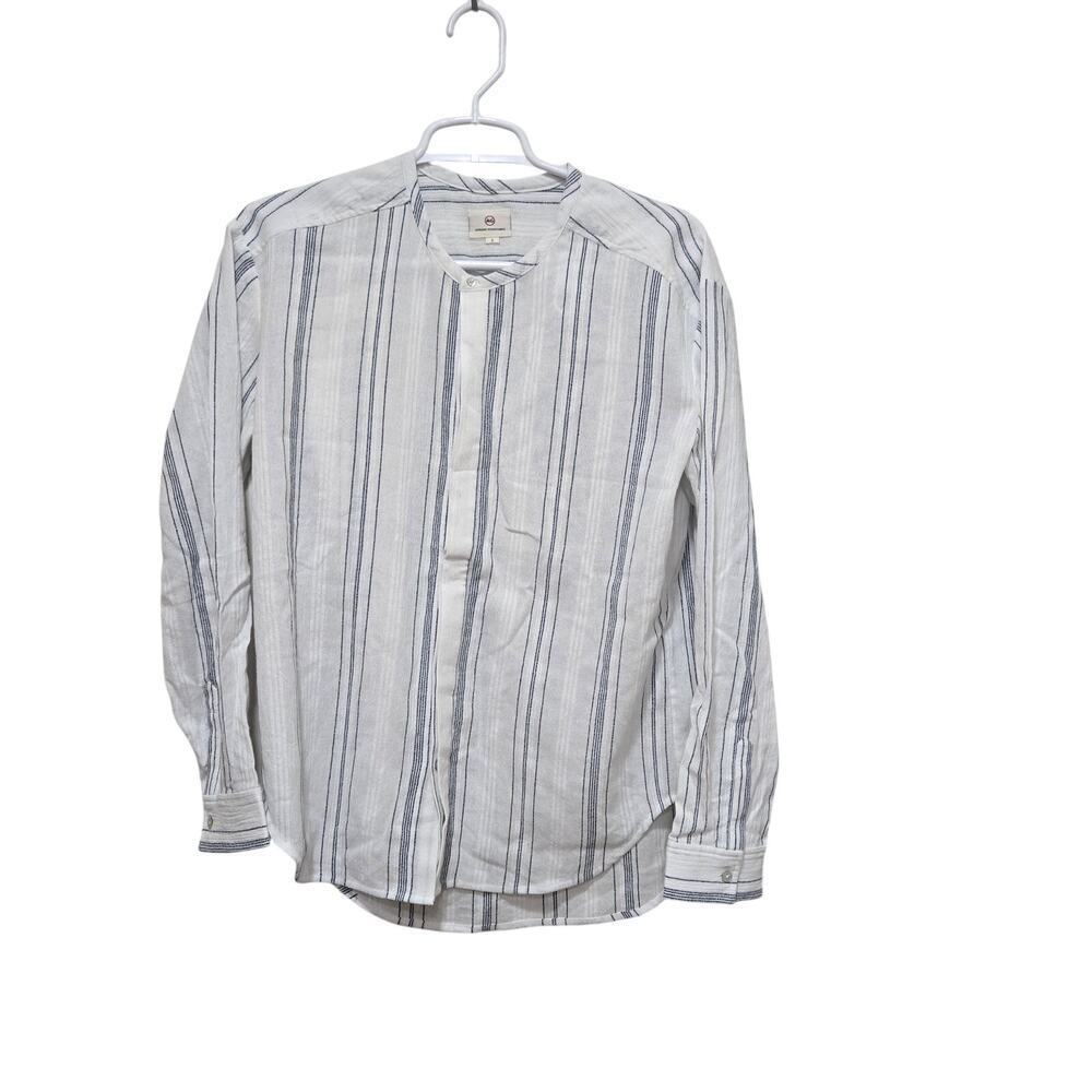 AG Adriano Goldschmied Striped Button Front Shirt Small White Navy